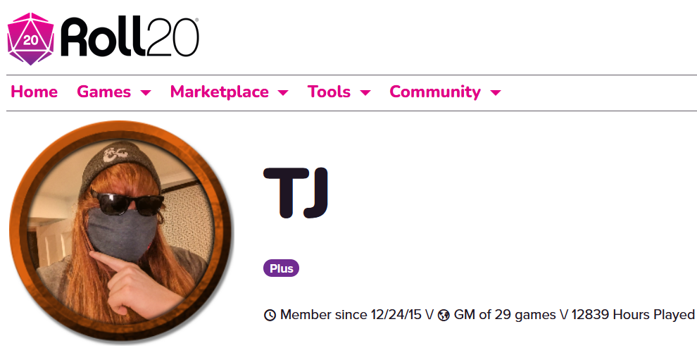 roll20 profile with way too many hours logged